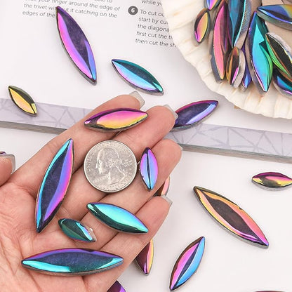 Artspac Iridescent Petal Ceramic Mosaic Tiles for Crafts, 200g Rainbow Flower Tiles Mosaic Pieces for Christmas DIY Crafts, Holiday Mosaic Art & Garden Decor