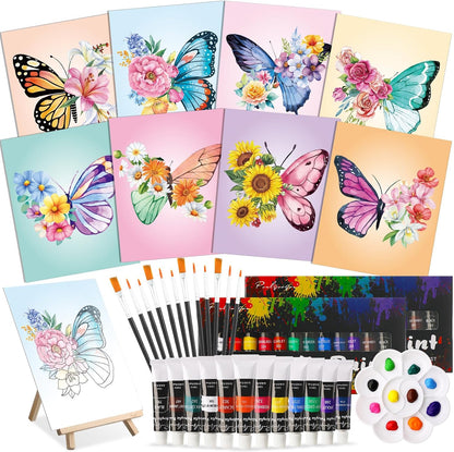 Cholemy 36 Pcs Paint and Sip Kit for Adults 8''x10'' Pre Drawn Canvas for Painting DIY Afro Acrylic Painting Kit Wood Easel Brushes Date Night Bulk for Christmas Party Gifts(Butterfly) - Crafty Corner