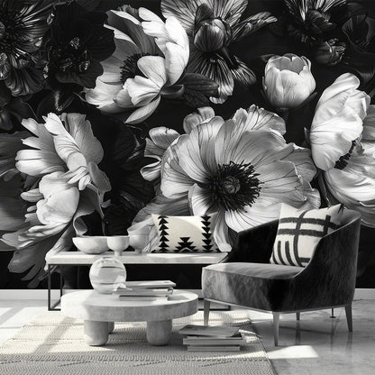 AFZEVEB-Black Peony Floral Wallpaper Vintage Large Flower Wall murals for Bedroom 114"x74"(Not Peel and Stick)