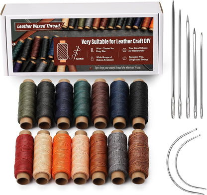 0.55 mm Round Waxed Thread, 14 Colors 76 Yards Spool Wax Coated String, Leather Sewing Waxed Thread for Sewing, Stitching, Beading, Bookbinding, Braiding, Bracelet