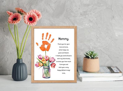 Tulips Flower Handprint Craft DIY Kit, 10 Bulk Personalized Mothers Day Cards, 8.5x11 Inch DIY Handprint Keepsake Art for Classroom Family Party Supplies, Mothers Day Gifts for Wife, New Mom, Mommy