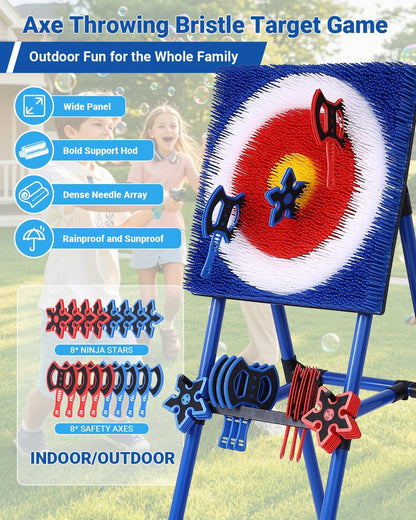Axe Throwing Game for Backyard - 8 Throwing Axes Set - Deluxe Foldable Plastic Axe Throwing Target Game for Adults Kids, Outdoor Games Carnival Games