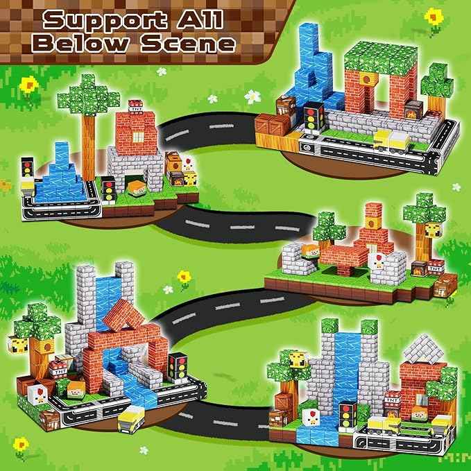 Magnetic Blocks - 150PCS Magnetic Building Blocks Road Forest Magnetic Cubes - STEM Toys for Montessori Toddler Birthday Gifts -STEM Sensory Construction Toys for Kids Ages 3+ for Boy & Girl