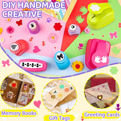 Creative Kids DIY Puncher Craft Set, Paper Hole Punches for Kids, Craft Hole Punch Shapes Set, Shape Cutters for Crafts, Craft Scissors and Hole Punch Set Scrapbook Supplies - Crafty Corner
