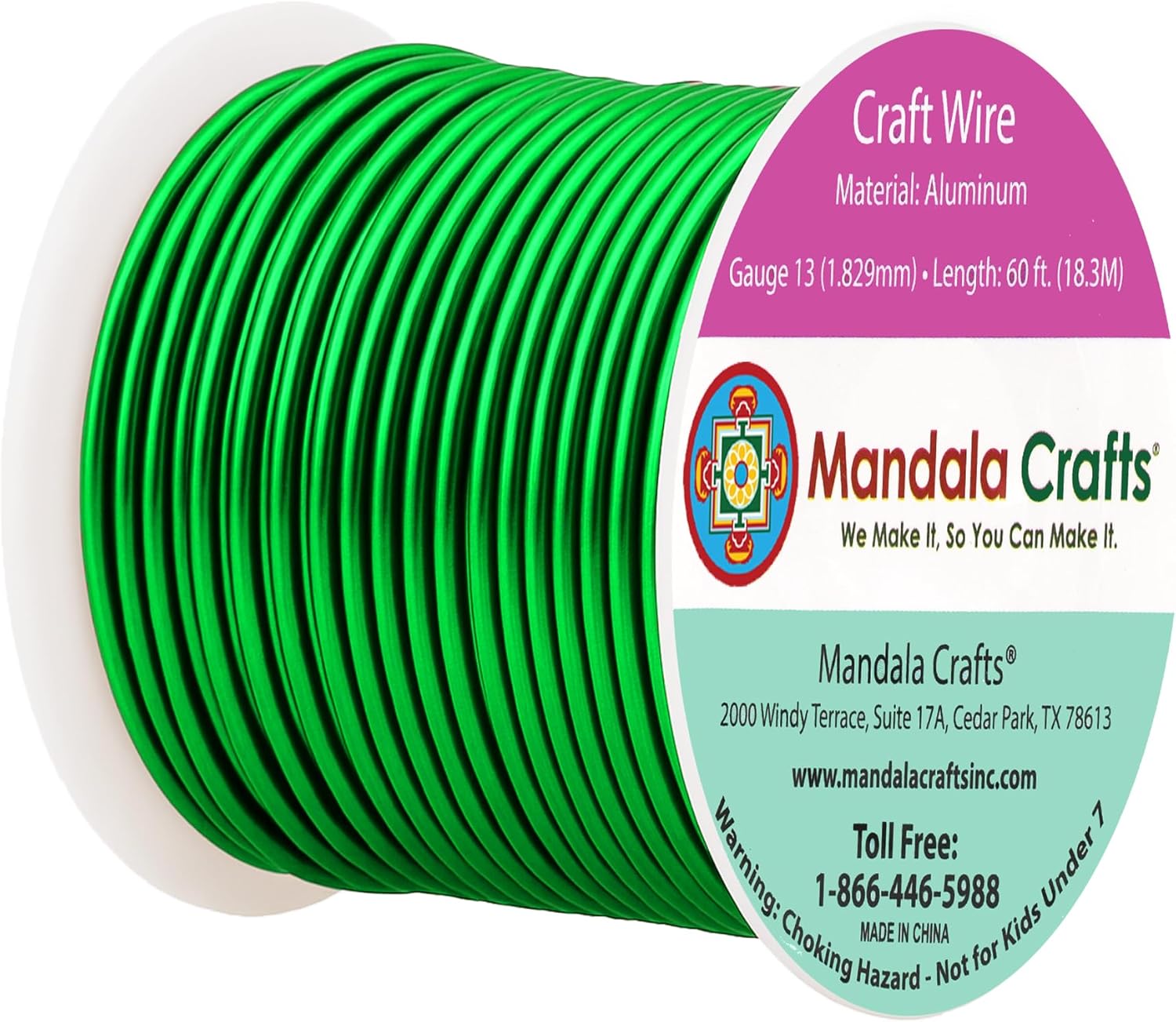 Mandala Crafts 13 Gauge Anodized Aluminum Craft Wire for Jewelry Making - 60 FT Colored Flexible Kelly Green Wire - Bendable for Bonsai Armature Crafting Sculpting - Crafty Corner