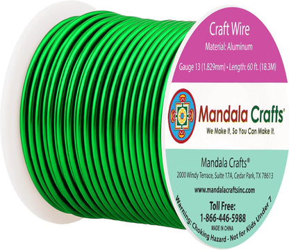 Mandala Crafts 13 Gauge Anodized Aluminum Craft Wire for Jewelry Making - 60 FT Colored Flexible Kelly Green Wire - Bendable for Bonsai Armature Crafting Sculpting - Crafty Corner
