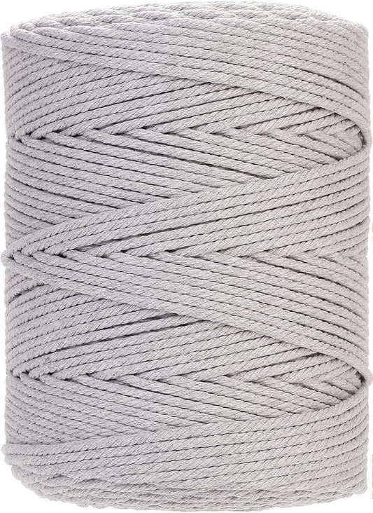 GOHOHOF Macrame Cord 4mm x 328 Yards Natural Cotton Rope Soft Cotton Cord Macrame Supplies for Plant Hanger Wall Hanger Dreamcatcher (Light Grey)