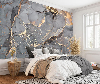 AFZEVEB-Gray and Gold Marble Wallpaper Wall murals for Bedroom 136"x96"(Not Peel and Stick)