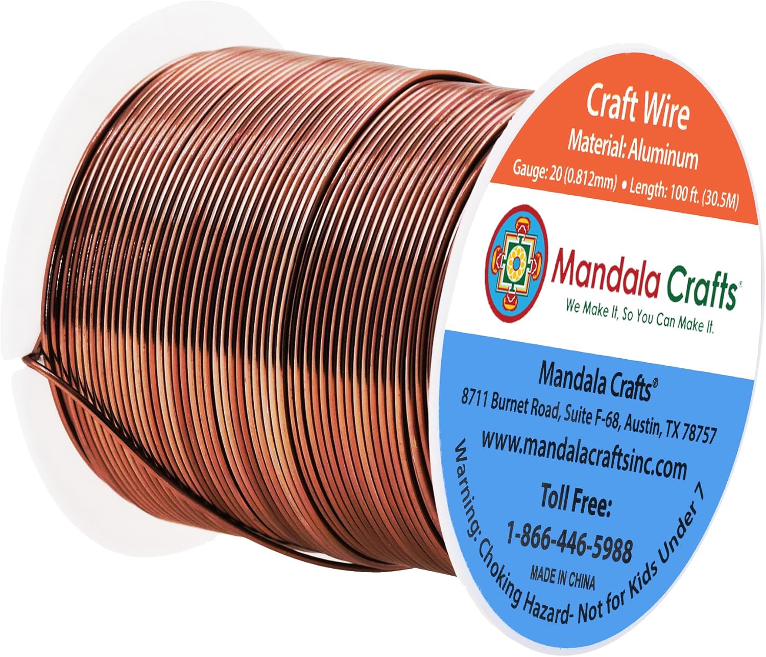 Mandala Crafts 20 Gauge Anodized Aluminum Craft Wire for Jewelry Making - 100 FT Colored Flexible Brown Wire - Bendable for Bonsai Armature Crafting Sculpting - Crafty Corner