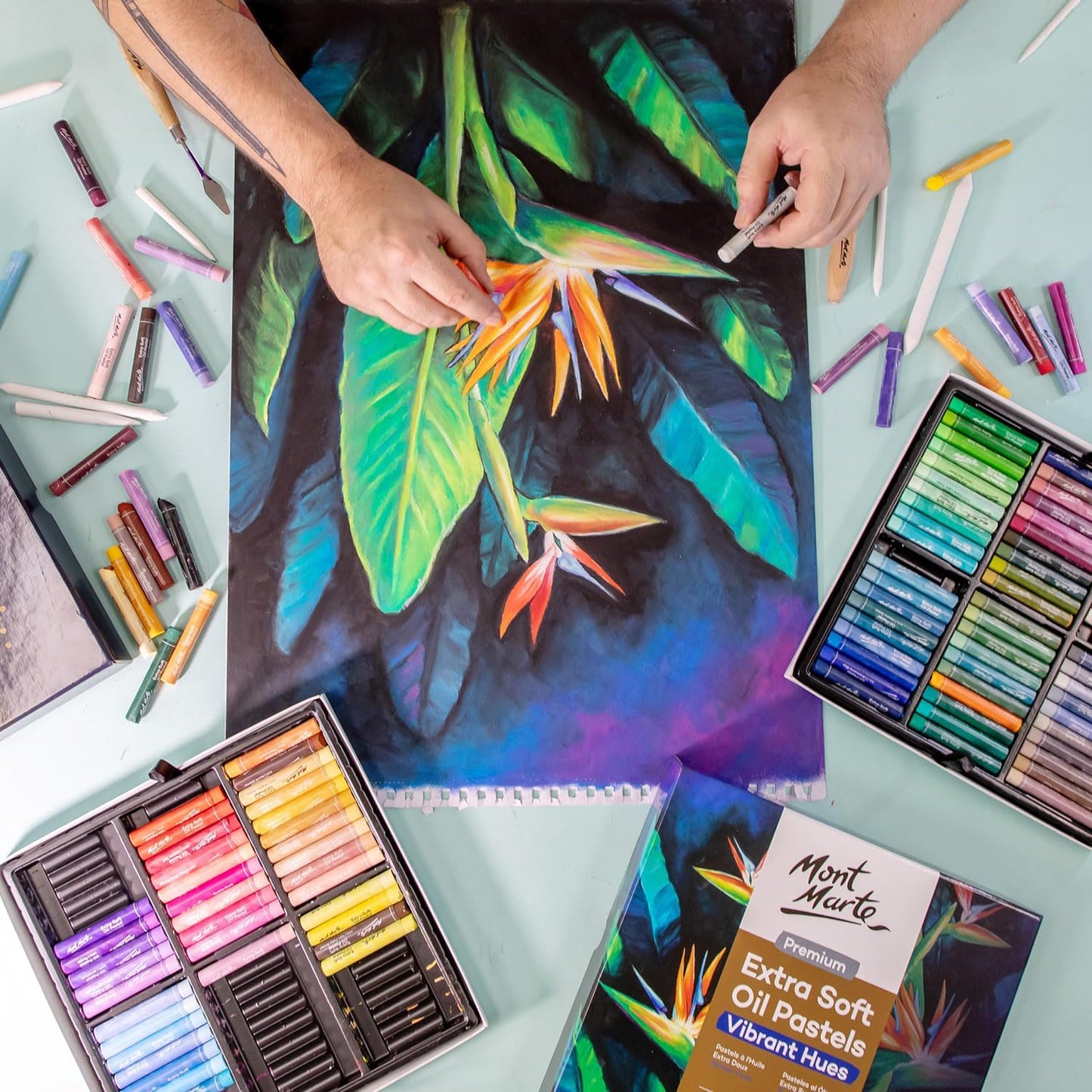 Mont Marte Extra Soft Oil Pastels 52pc, Assorted Bright Colors, Vibrant and Buttery, Versatile Art Pastels for Blending, Layering & Shading, Ideal for Art, Craft, Coloring and Sketching