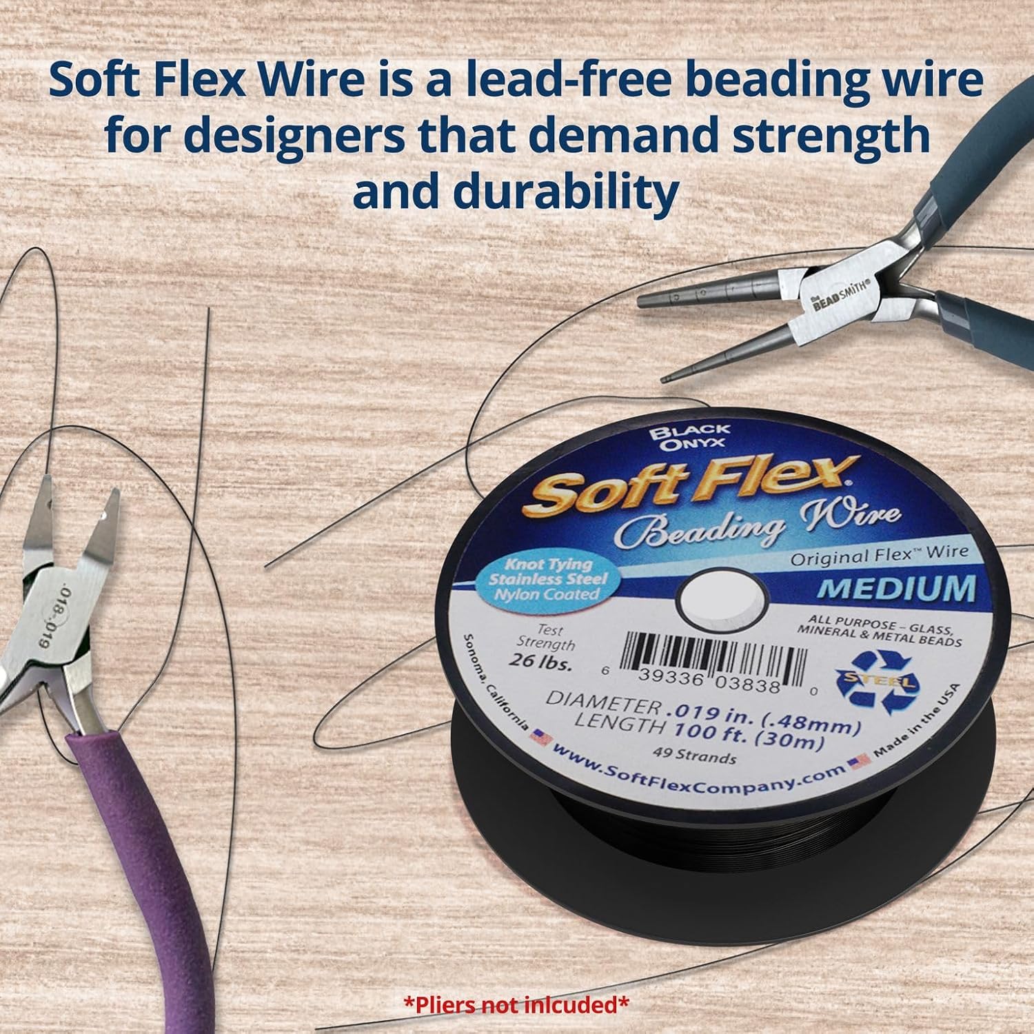 Soft Flex 49 Strand Beading Wire - Medium 0.19 Diameter - 100 Feet Nylon Design Wire - Crafty Corner