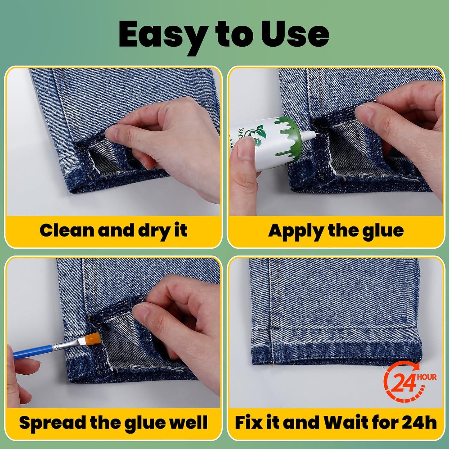 Fabric Glue Permanent, 60ml Super-Strong Clear Washable Fabric Adhesive for Clothing, Patches, Leather, Cotton, Denim, Polyester, Doll Repair (Fabric Glue Kits B)