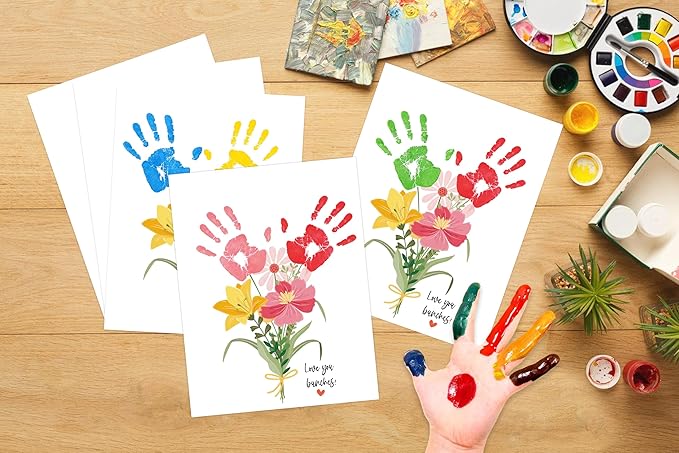 Love You Bunches Handprint Keepsake Card Making Kit, 10 Funny Personalized Mothers Day Cards Bulk for Mom from Daughter or Son, Mothers Day Birthday Family Gifts for New Parents, Gifts for Grandma