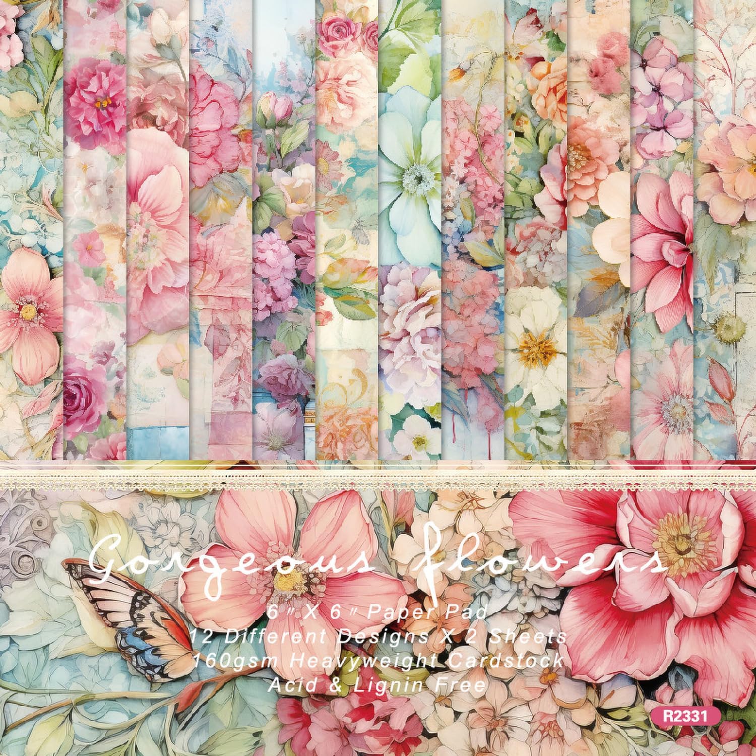 YASMEN 24 Sheets Scrapbook Paper Pads, 6X6 Single-Sided Cardstock Paper, Decorative Craft Paper, Flowers Pattern Paper Pack, DIY Decopodge Papers, Journal Scrapbooking Supplies, Card Making Supplies - Crafty Corner