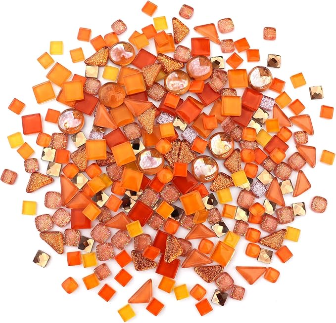 LITMIND Assorted Orange Irregular Crystal Mosaic Tiles, 9oz Value Pack - Perfect for Art Crafts, Mosaic Making Projects, Home Decor, and More
