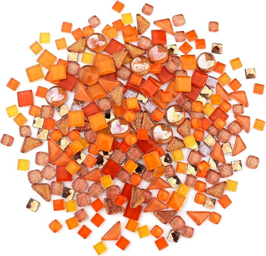 LITMIND Assorted Orange Irregular Crystal Mosaic Tiles, 9oz Value Pack - Perfect for Art Crafts, Mosaic Making Projects, Home Decor, and More