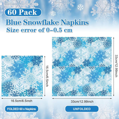 60 Pcs Winter Snowflake Cocktail Paper Napkins 6.5 x 6.5 Inches Disposable Paper Napkins Dessert Beverage Napkin for Decoupage Luncheon Napkin for Party Wedding Birthday Party