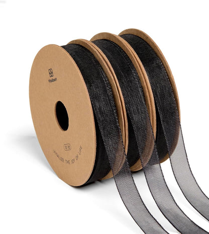 Vitalizart 3/8" x 30Yd Organza Ribbon Black Sheer Ribbons Set 10 Yd x 3 Rolls Handmade Eco-Friendly for Gift Wrapping Christmas Tree Crafts Bows Wedding Invitations Wreaths Wrap - Crafty Corner