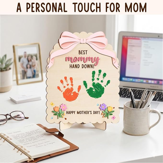 HYPERI DIY Mothers Day Crafts for Kids Handprint Art, Handprints Wooden Rose Flower Bouquet, Mothers Day Gifts for Mom from Kids, for Grandma from Grandkids, Mothers Day Keepsake Craft (Best Mom)