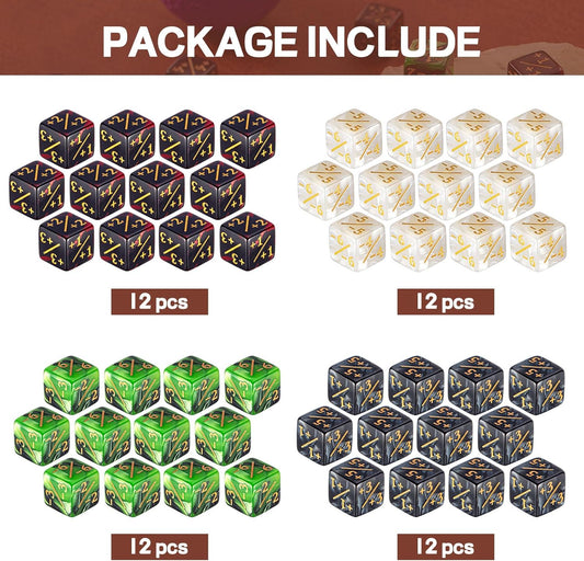 Sumind 48 Pcs Magic Life Counter Dice -1/+1 Counters Commander Buff Tokens 6 Sided Dice Loyalty Life Gifts Compatible with MTG CCG TCG Cards Gaming Accessory (Composite Style)