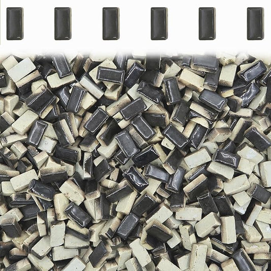Black Mosaic Tiles for Crafts, Rectangule Mosaic Tiles Colorful Stained Mosaic Ceramic Pieces Craft Tiles for Mosaics Making Supplies - 100 Pieces