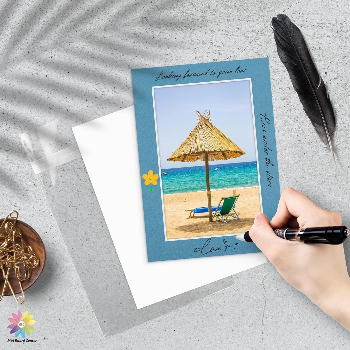 Mat Board Center, Pack of 50, 5x7 for 4x6 Mix Color Mat Kit - Acid Free, 4-ply Thickness, White Core - Includes Backing Boards and Clear Bags - for Pictures, Photos, Framing