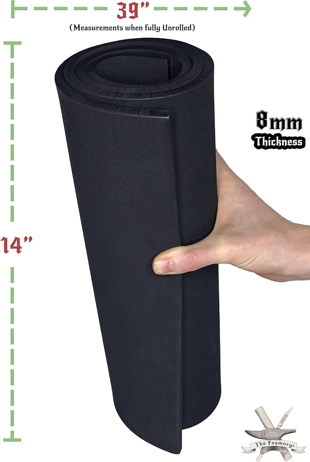 Shape Retention EVA Cosplay Foam 8mm (1mm-10mm) 14x39 inch Black or White High Density EVA Foam Sheets. Premium 85 kg/m3 Heat Shape Material for DIY Convention or Halloween Costumes by The Foamory - Crafty Corner