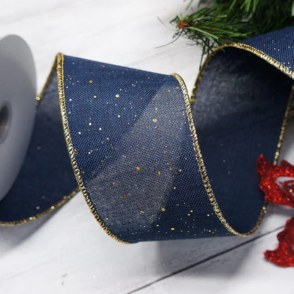 CT CRAFT LLC Blue Burlap Fabric Confetti Glitter Wired Ribbon 2.5" x 10 Yards Navy Color for Christmas Home Wedding Decor Gift Wrapping Tree Topper Bow Wreath Bouquet DIY Crafts - Crafty Corner
