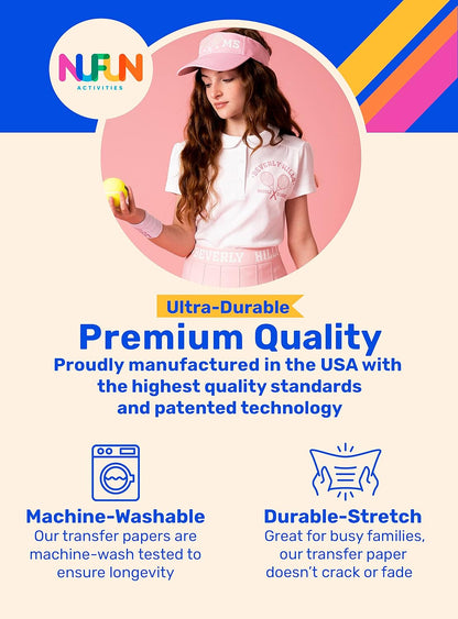 NuFun Activities Printable Iron-on Heat Transfer Paper for T Shirts, Light Fabrics, 100 Sheets 8.5 x 11 inch, Long Lasting, Durable, Professional Quality, Easy DIY, Non-Toxic, Made In the USA