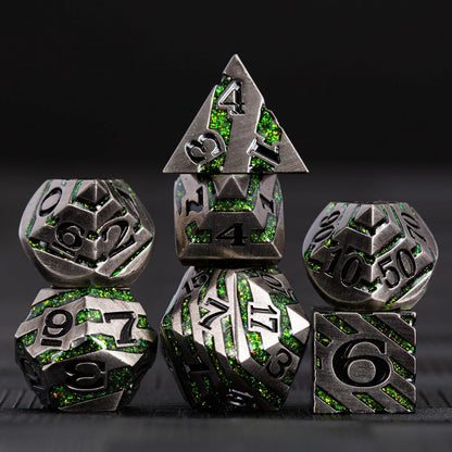 Stripe Metal Dice Set D&D,7PCS Solid Metal Glitter Dice with Gift Box,RPG Polyhedral Dice Set for DND Table Game