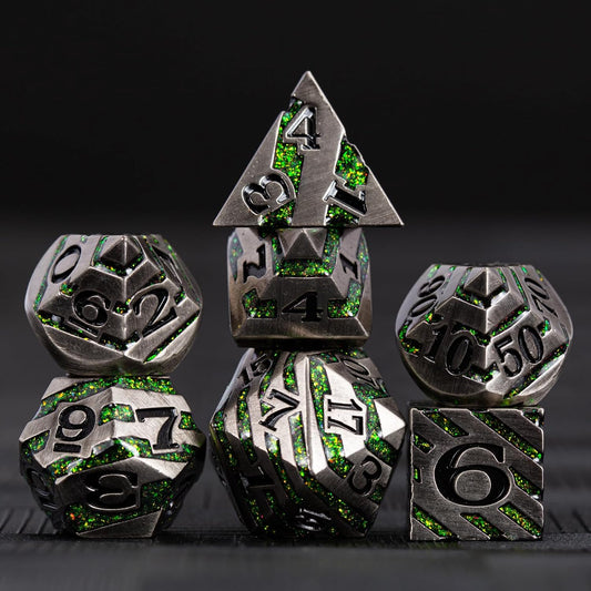Stripe Metal Dice Set D&D,7PCS Solid Metal Glitter Dice with Gift Box,RPG Polyhedral Dice Set for DND Table Game