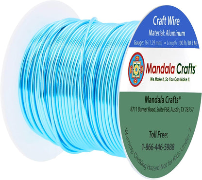 Mandala Crafts 16 Gauge Anodized Aluminum Craft Wire for Jewelry Making - 100 FT Colored Flexible Vivid Sky Blue Wire - Bendable for Bonsai Armature Crafting Sculpting - Crafty Corner