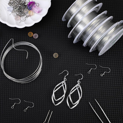 Mixweer 15 Pcs 5 Size Copper Wire 18 20 22 26 32 Gauge Tarnish Resistant Jewelry Wire for Jewelry Making 121 Yard Metal Beading Crafting (Silver)