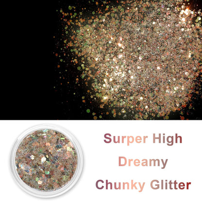 Renfio Opal Chunky Glitter - 1.75oz/50g Brown, Dreamy High Sparkle, Holographic Fine Mix, Iridescent Flakes for Resin Nails, Hair, DIY, Snow - Dusk Forest