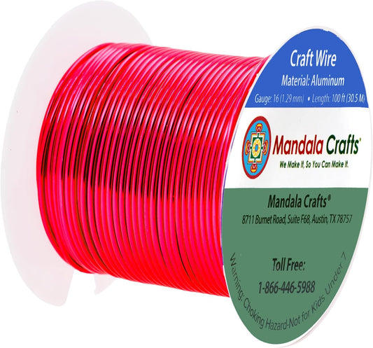 Mandala Crafts 16 Gauge Anodized Aluminum Craft Wire for Jewelry Making - 100 FT Colored Flexible Raspberry Wire - Bendable for Bonsai Armature Crafting Sculpting - Crafty Corner
