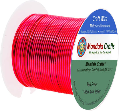 Mandala Crafts 16 Gauge Anodized Aluminum Craft Wire for Jewelry Making - 100 FT Colored Flexible Raspberry Wire - Bendable for Bonsai Armature Crafting Sculpting - Crafty Corner