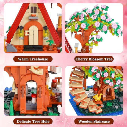 3 in 1 Cherry Blossom Tree House Building Set, 959 PCS Flowers Tree House Architecture Building Blocks Gift for Adults Teens