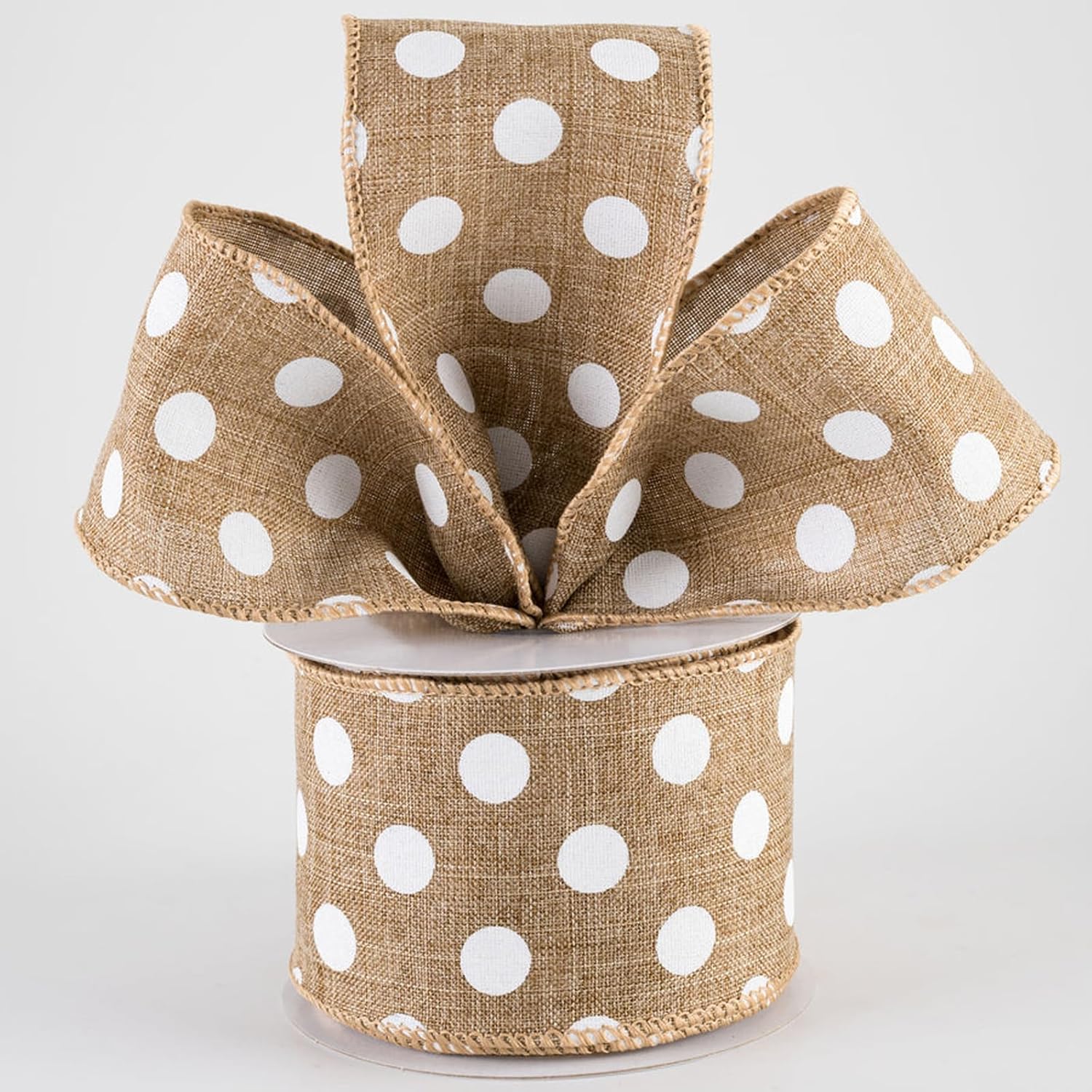 Burlap Ribbon Wired, Farmhouse Rustic White Dots Ribbon for Gifts Wrapping DIY Crafts Floral Bows Wreath Making Party Supplies Holiday Home Decoration, 2.5 Inch x 10 Yards - Crafty Corner