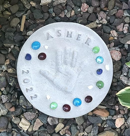 DIY Stepping Stone Kit with Color Pigment, Handprint Stepping Stone, Mother's Day Gift, Footprint Stepping Stone (10 Inch, Gray)
