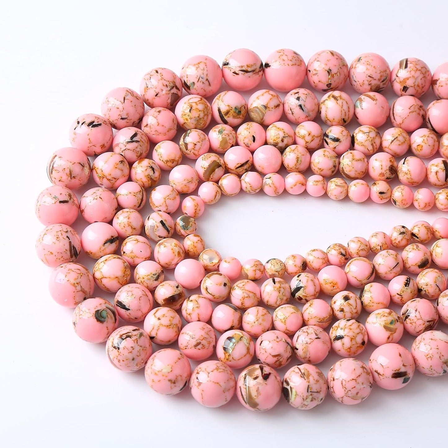 45PCS 8MM Natural Pink Shell Turquoise Beads for Jewelry Making with Mother-of-Pearl Round Loose Beads DIY Bracelet Accessories 15" (8mm, Pink Shell Turquoises)
