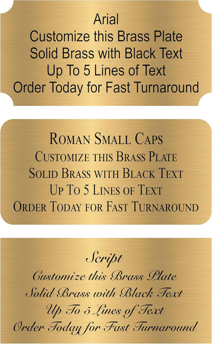 Personalized, Custom Brushed Gold Solid Brass Plate - Sizes 1x3, 1x4, 2x4, 2x6, 2x8, 3x6 - Picture Frame Name Label Art Tag for Frames, with Adhesive Backing - Indoor use only - 10 Tags