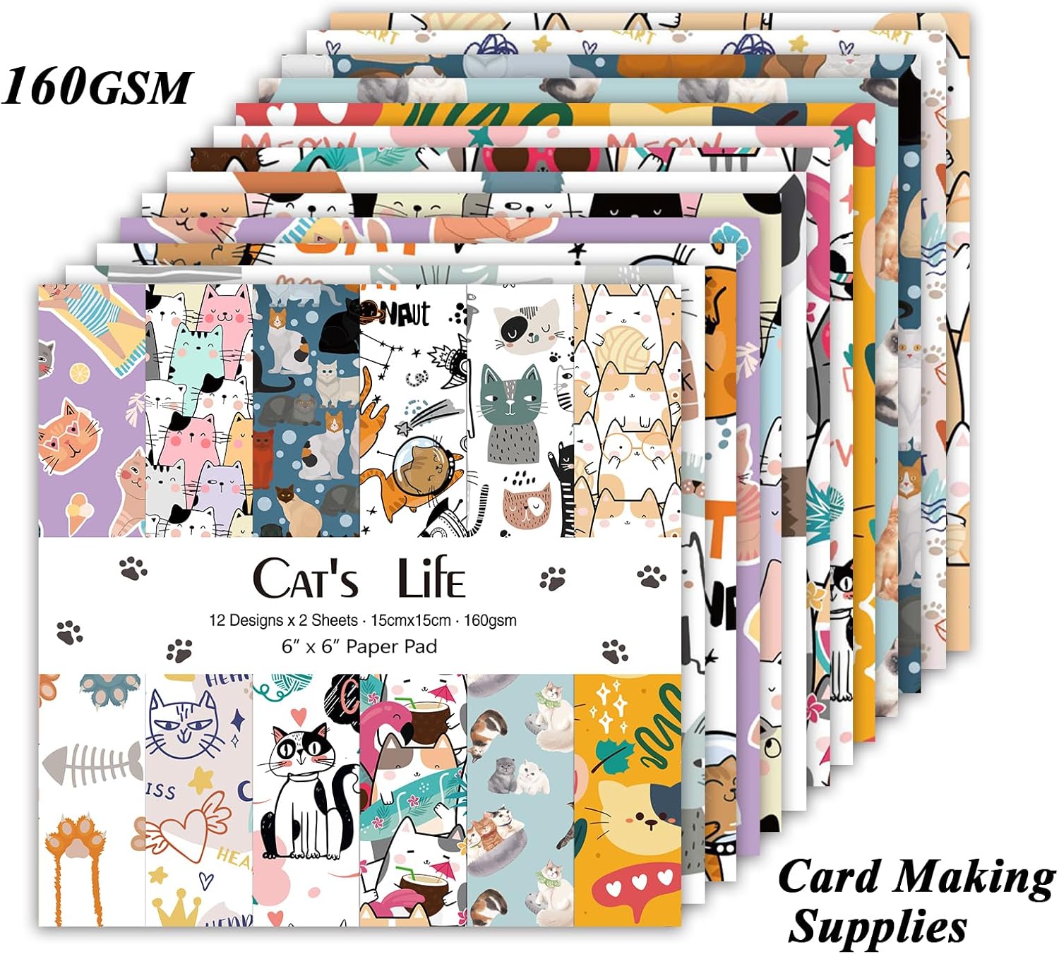 24 Sheets 12 Designs Scrapbook Paper Pad,6"×6” Single-Sided Decopodge Craft Cardstock Paper,Christmas Scrapbooking DIY Decorative Background Cardmaking Supplies.Cat's Life - Crafty Corner