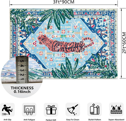 Tropical Jungle Rugs, 2x3 Faux Wool Botanical Boho Throw Rugs for Bathroom Kitchen Small Indoor Entryway Rug Modern Vintage Distressed Hippie Indian Accent Floor Mat Non-Slip Washable