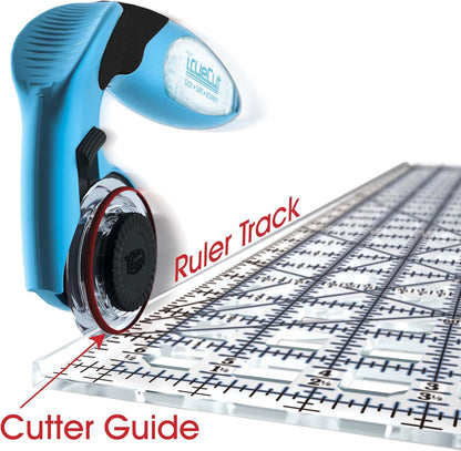 TrueCut Rectangle 24.5" x 6.5" Quilting Ruler with Track and Guide for Straight Cuts - Innovative Quilting and Sewing Ruler for Accurate Fabric Cuts with 1/8th Measurements
