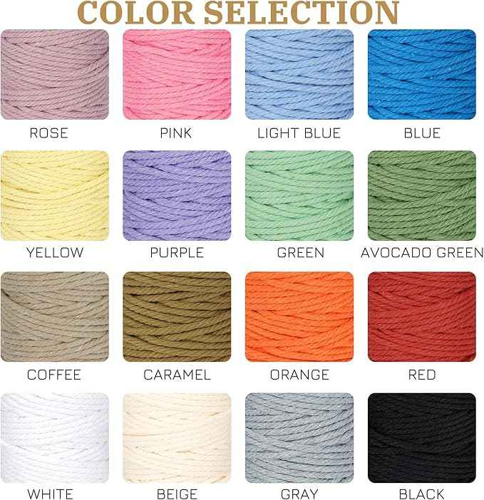 Macrame Cord 3mm x 164 Yards, 3 Rolls Beige Colored Macrame Cotton Cord Rope Kit Macrame Yarns Bulk String 4 Strands Twisted for Wall Hanger Plant Hanging DIY Crafts Knitting Macrame Supplies