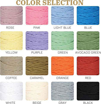 Macrame Cord 3mm x 164 Yards, 3 Rolls Beige Colored Macrame Cotton Cord Rope Kit Macrame Yarns Bulk String 4 Strands Twisted for Wall Hanger Plant Hanging DIY Crafts Knitting Macrame Supplies