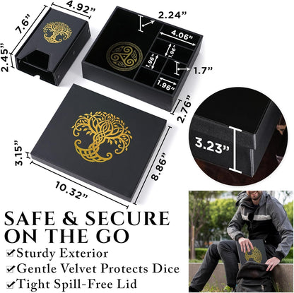 Dice Tray and Dice Tower for DND and RPG - All-in-One Game Roamer Tray & Large Tower for Random Rolls - Stores Your Sets, Mini's and More Compatible with D&D (Gold Tree)