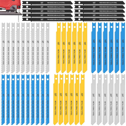 54Pcs Jig Saw Blade Set High Carbon Steel Assorted Saw Blades with U-Shank Sharp Fast Cut Down Jigsaw Blade Woodworking Tool for Wood Metal Plastic Cutting