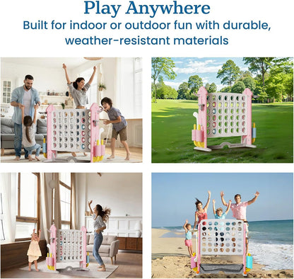 UNICOO Giant 4 in A Row Game with Carry Bag, Basketball Hoop, Ring Toss Game, 4-to-Score Game | Large Outdoor Yard Game, Parties & Gatherings Games