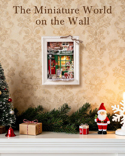 Rolife DIY Miniature House Kit, Mini Wooden Dollhouse Kit for Adults to Build, 3D Shadow Box Frame Home Wall Hanging Decor Diorama Kit, for Girls Women Teens-Santa's Toy Shop